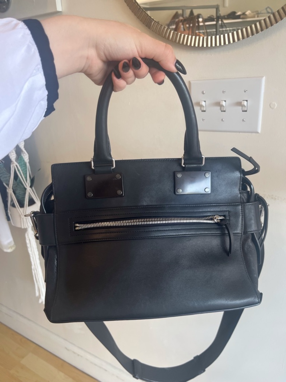 rag & bone Black Faux Leather Shoulder Bag with Wide Strap - Picture 3 of 10
